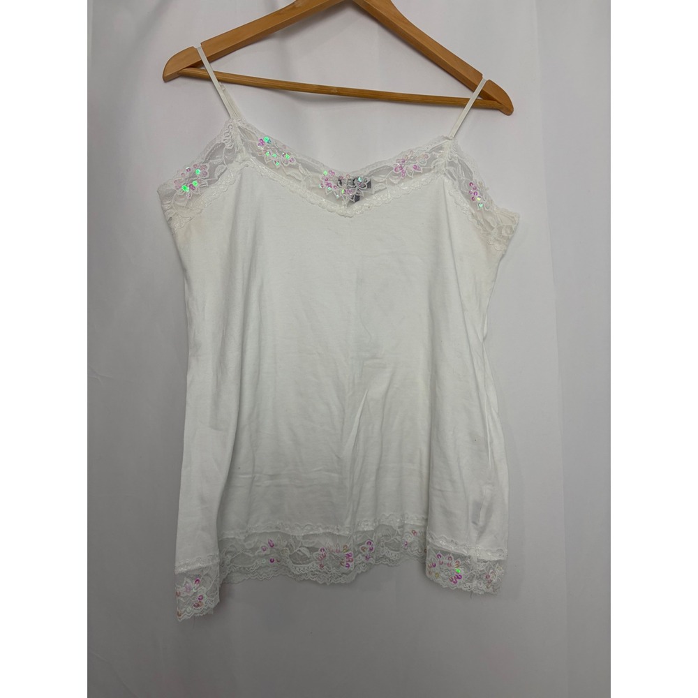 Y2K Lace Tank Vintage Plus White Bella Swan Sequin Camisole Size 1X